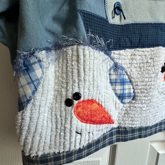 Vintage Women's 2X Denim Shirt Front & Back DIY 3D Snowman Applique Embroidery - Picture 4 of 11